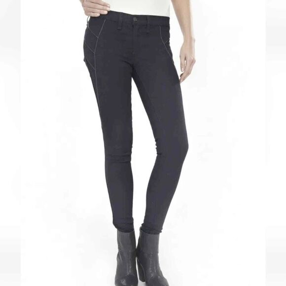 Rag & Bone The Trench Skinny Jeans Size 27 Midnight Blue/Black Lamb Leather Trim - Picture 1 of 8